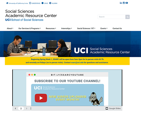Image of the front page of the Social Sciences Academic Resource Center website