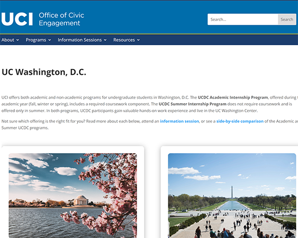 Image of the front page of the UC Washington, D.C. (UCDC) website